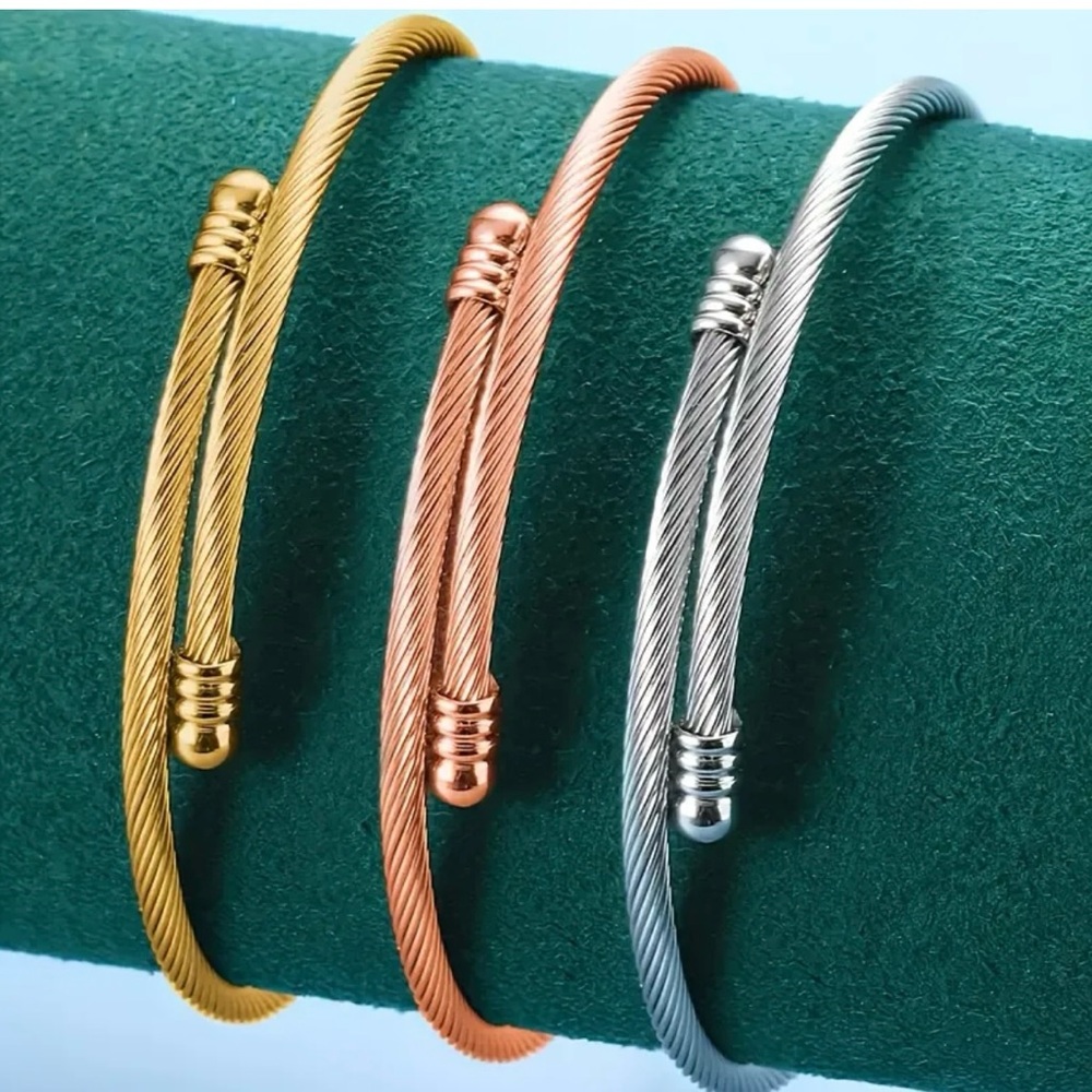 Elegant Gold, Copper, and Silver Cable Bracelets Stainless Steel